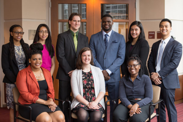 From left to right, back to front: Jasmeen Wellere, Angela Fong, Christopher Nowak, Corie Wilkins, Maribell Heredia, Billy Leung, Tyrianna Jones, Alyssa Zediker, Asia Muhammad